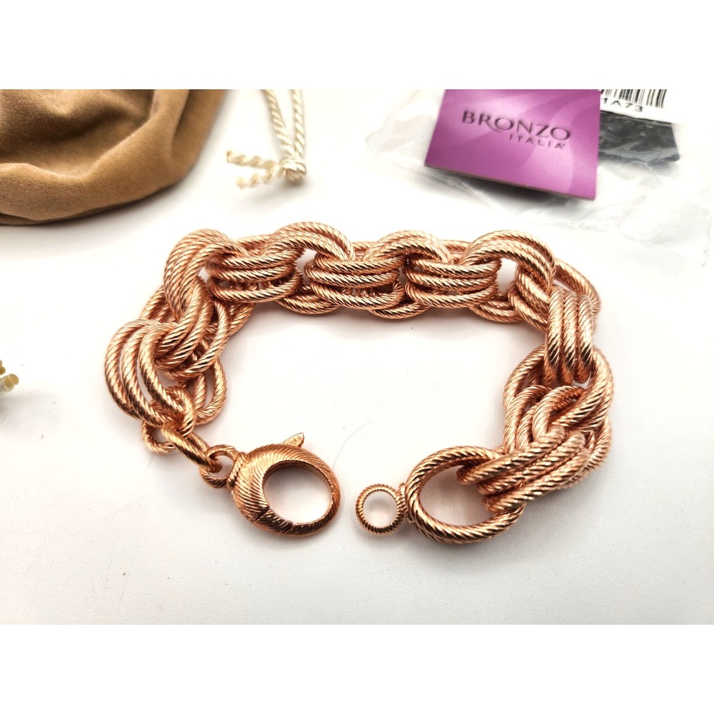 Milor Italy Bronze Rose Gold Luxury Triple Link Textured Chain Bracelet NEW - Picture 1 of 2
